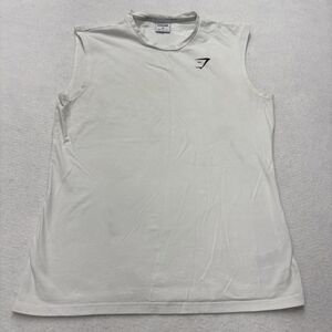 Gymshark Shirt Mens Medium White Athletic Mesh Tank Top Sleeveless Training